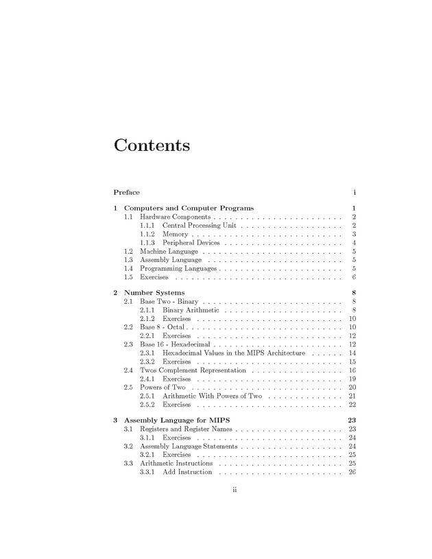 Computer Organization with MIPS - Table of Contents 1